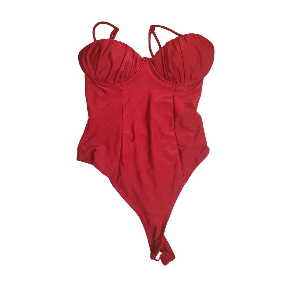 Body Suit Bundle - Black Mesh Bustier Top and Red Corset Tank Lingerie Sz M - Picture 2 of 12